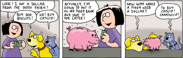 kid saving piggy bank comic cartoon